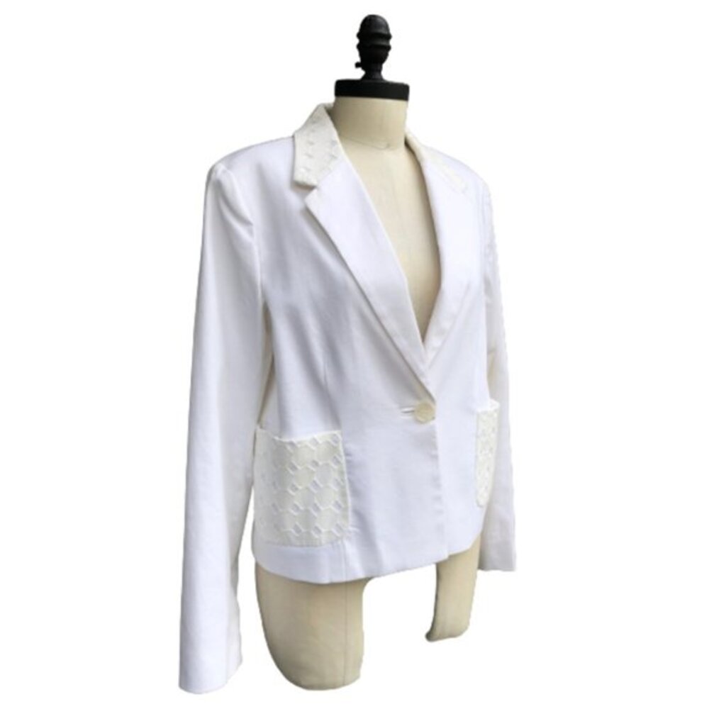 NWOT New SVILU White Eyelet Broderie Anglaise USA MADE Blazer Jacket 10 Medium